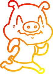 warm gradient line drawing nervous cartoon pig