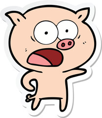 sticker of a cartoon pig shouting