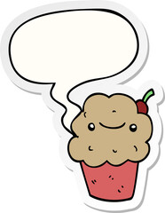 cartoon cupcake and speech bubble sticker