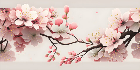 Branch with sakura flowers. Illustration. Design for prints, postcards or wallpaper. Generative AI.