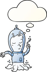 cartoon alien and thought bubble in smooth gradient style