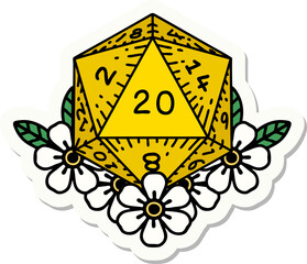 tattoo style sticker of a d20