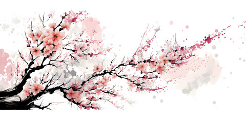 Branch of Japanese cherry blossoms with beautiful flowers. Sakura. Illustration. Design for prints, postcards or wallpaper.