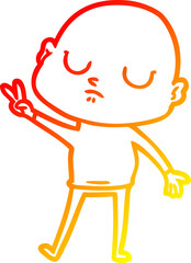 warm gradient line drawing cartoon bald man