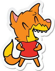 sticker of a laughing fox cartoon