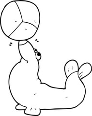 black and white cartoon seal balancing ball