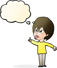 cartoon woman arguing with thought bubble