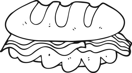 black and white cartoon huge sandwich