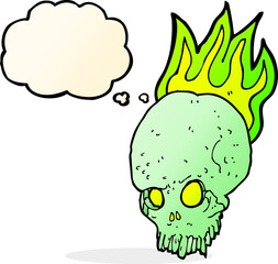 cartoon spooky skull with thought bubble