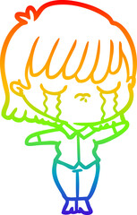 rainbow gradient line drawing cartoon woman crying