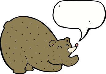 cartoon stretching bear with speech bubble