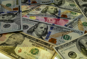 Chinese banknotes. Close up money from China. Chinese yuan. Renminbi.3D render