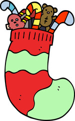 cartoon doodle christmas stocking full of toys