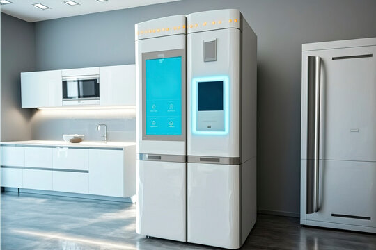 Smart house modern kitchen interior.AI technology generated image