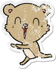 distressed sticker of a happy cartoon bear