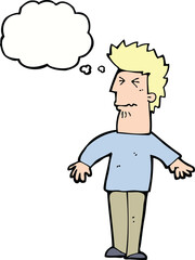 cartoon stressed man with thought bubble