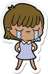 sticker of a cartoon woman crying