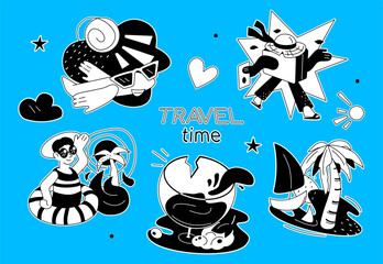 Travel time - flat design style illustration sticker set