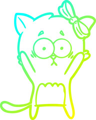 cold gradient line drawing cartoon cat