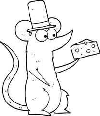 black and white cartoon mouse with cheese