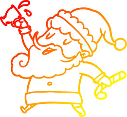warm gradient line drawing santa claus with hot cocoa