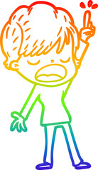 rainbow gradient line drawing cartoon woman talking