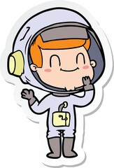 sticker of a happy cartoon astronaut man