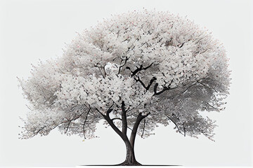 Blooming cherry tree on white background, Generative AI