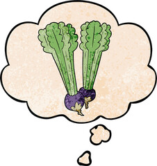 cartoon beetroot and thought bubble in grunge texture pattern style