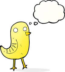 funny cartoon bird with thought bubble