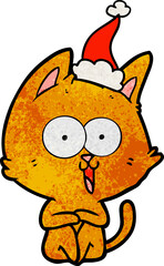 funny textured cartoon of a cat wearing santa hat
