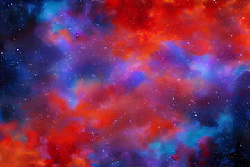 Fototapeta na wymiar abstract painting with red, purple and blue colors, space art, clouds. fantasy, high quality digital painting, hellish background, stars in background, Generative AI