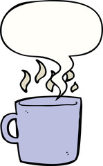 cartoon hot cup of coffee and speech bubble