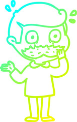 cold gradient line drawing cartoon man with mustache shocked