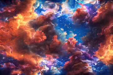 Obraz na płótnie Canvas abstract painting with red, purple and blue colors, space art, clouds. fantasy, high quality digital painting, hellish background, stars in background, Generative AI