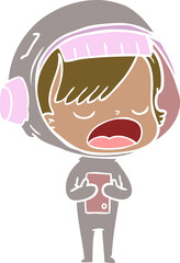 flat color style cartoon astronaut woman explaining