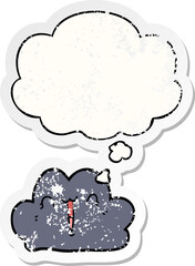 cute cartoon cloud and thought bubble as a distressed worn sticker