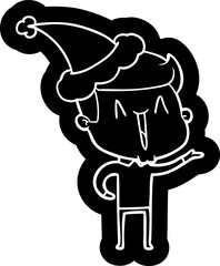cartoon icon of a excited man wearing santa hat