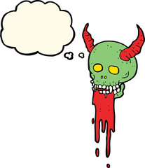 cartoon spooky halloween skull with thought bubble