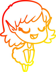 warm gradient line drawing happy cartoon elf girl