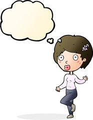 cartoon surprised woman with thought bubble