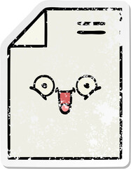distressed sticker of a cute cartoon sheet of paper