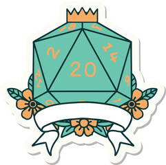 natural 20 critical hit D20 dice roll sticker