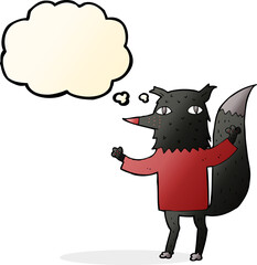 cartoon wolf with thought bubble