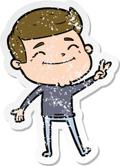 distressed sticker of a happy cartoon man