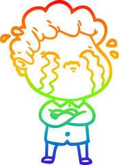 rainbow gradient line drawing cartoon man crying