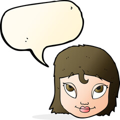 cartoon woman smiling with speech bubble
