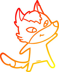 warm gradient line drawing friendly cartoon wolf