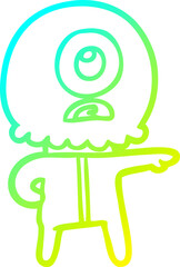 cold gradient line drawing cartoon cyclops alien spaceman