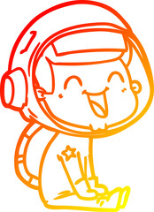 warm gradient line drawing happy cartoon astronaut
